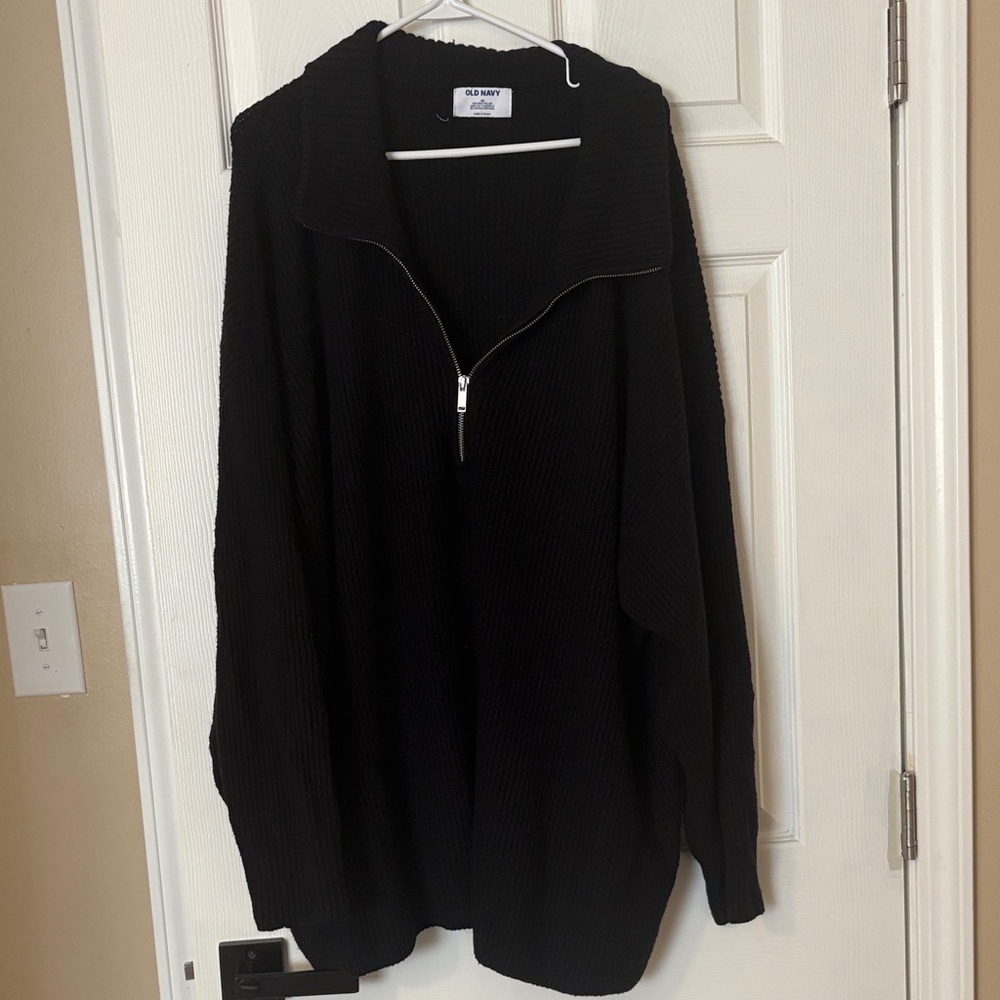 Old Navy Black Ribbed Quarter-Zip Pullover